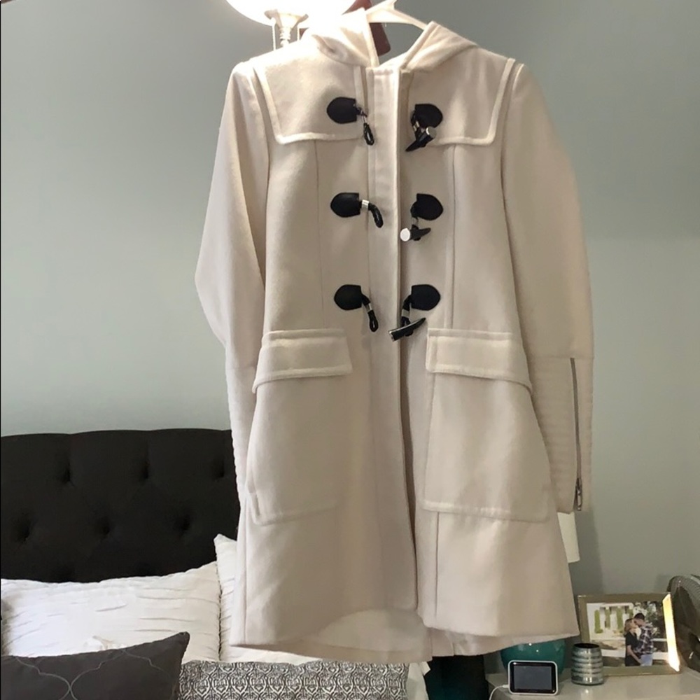 BCBGMaxAzria White Pea Coat with beautiful detail